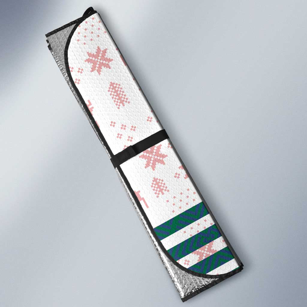 Lithuania Christmas Auto Sun Shade with Stork Basket Snowflakes and Traditional Pattern Design - Wonder Print Shop