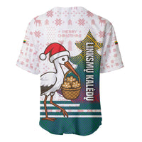 Lithuania Christmas Baseball Jersey with Stork Basket Snowflakes and Traditional Pattern Design - Wonder Print Shop
