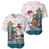 Lithuania Christmas Baseball Jersey with Stork Basket Snowflakes and Traditional Pattern Design - Wonder Print Shop