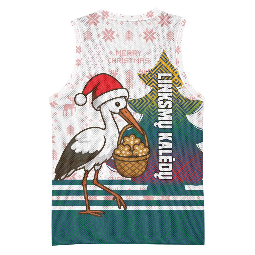 Lithuania Christmas Basketball Jersey with Stork Basket Snowflakes and Traditional Pattern Design - Wonder Print Shop