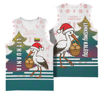 Lithuania Christmas Basketball Jersey with Stork Basket Snowflakes and Traditional Pattern Design - Wonder Print Shop