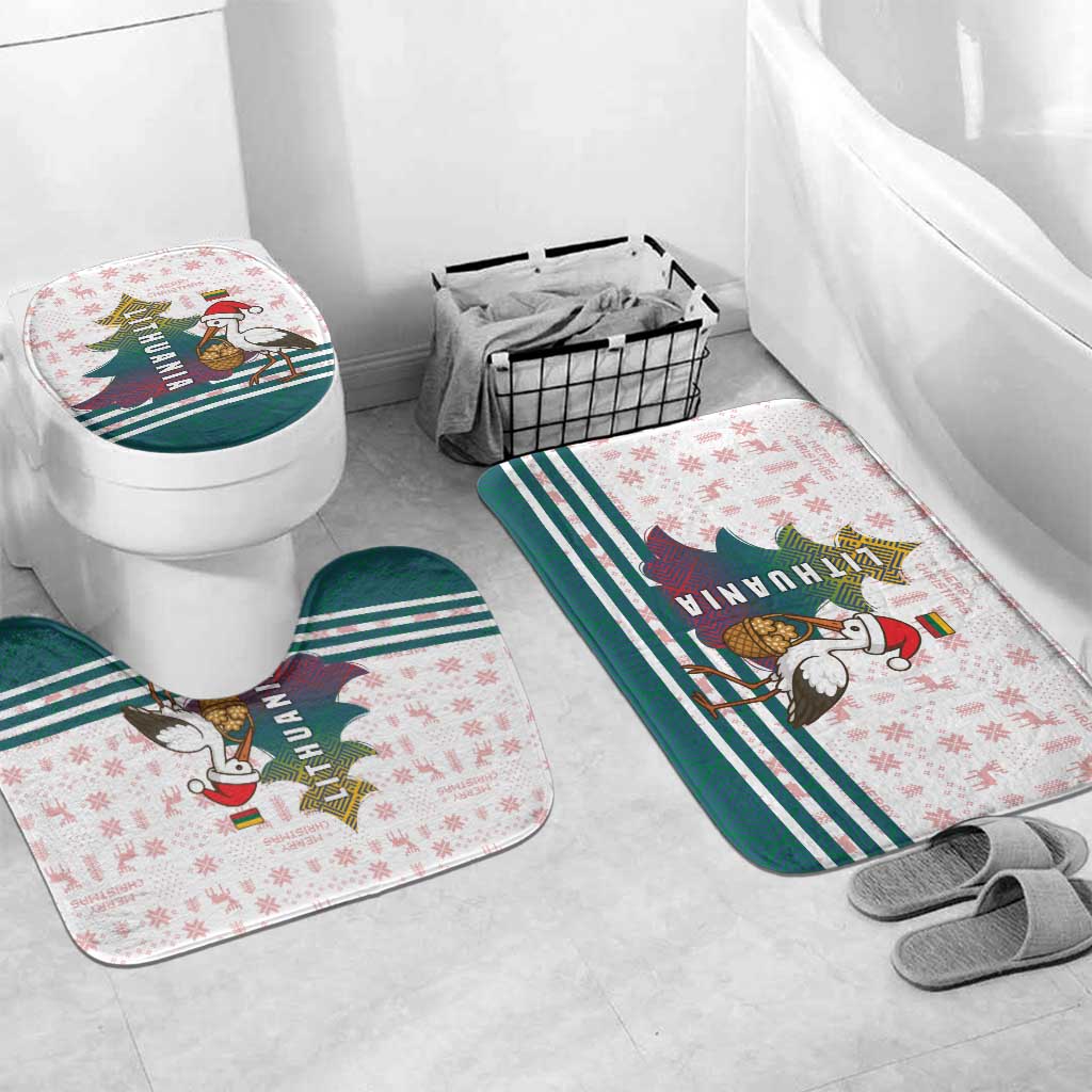 Lithuania Christmas Bathroom Set with Stork Basket Snowflakes and Traditional Pattern Design - Wonder Print Shop