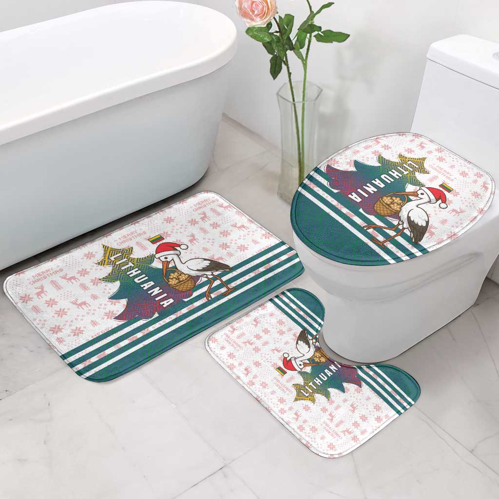 Lithuania Christmas Bathroom Set with Stork Basket Snowflakes and Traditional Pattern Design - Wonder Print Shop