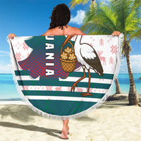 Lithuania Christmas Beach Blanket with Stork Basket Snowflakes and Traditional Pattern Design - Wonder Print Shop