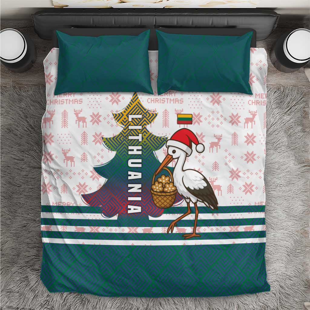 Lithuania Christmas Bedding Set with Stork Basket Snowflakes and Traditional Pattern Design - Wonder Print Shop