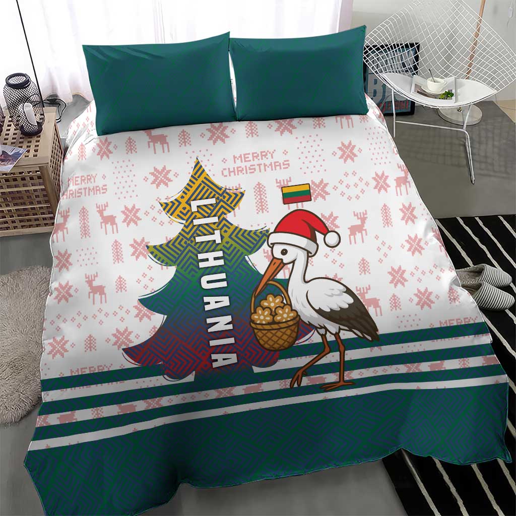 Lithuania Christmas Bedding Set with Stork Basket Snowflakes and Traditional Pattern Design - Wonder Print Shop