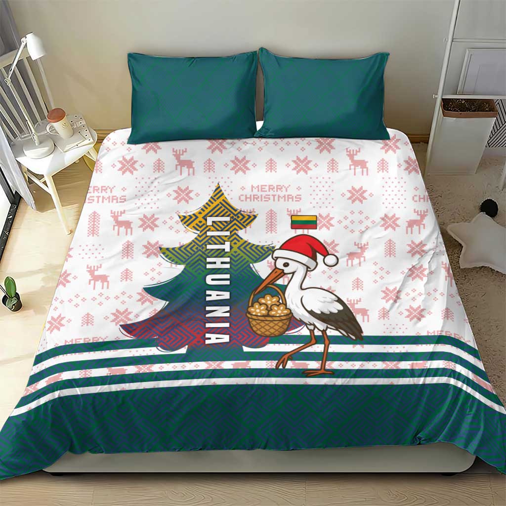 Lithuania Christmas Bedding Set with Stork Basket Snowflakes and Traditional Pattern Design - Wonder Print Shop