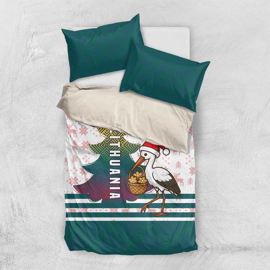 Lithuania Christmas Bedding Set with Stork Basket Snowflakes and Traditional Pattern Design - Wonder Print Shop