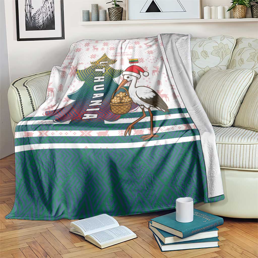 Lithuania Christmas Blanket with Stork Basket Snowflakes and Traditional Pattern Design - Wonder Print Shop