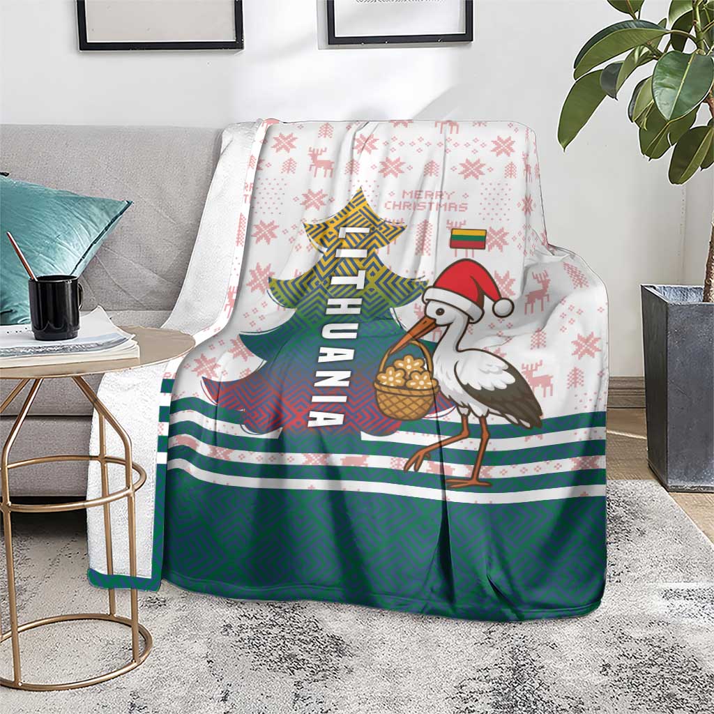 Lithuania Christmas Blanket with Stork Basket Snowflakes and Traditional Pattern Design - Wonder Print Shop
