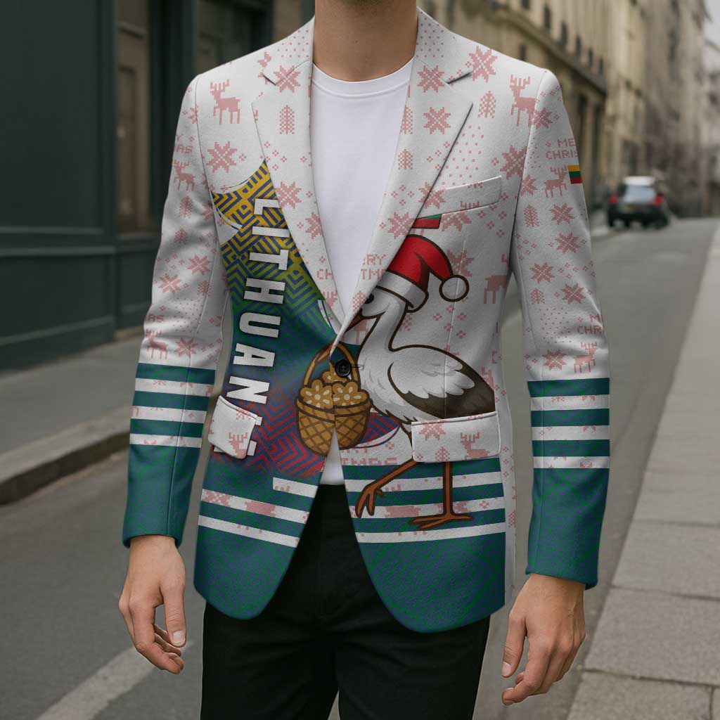 Lithuania Christmas Blazer with Stork Basket Snowflakes and Traditional Pattern Design - Wonder Print Shop