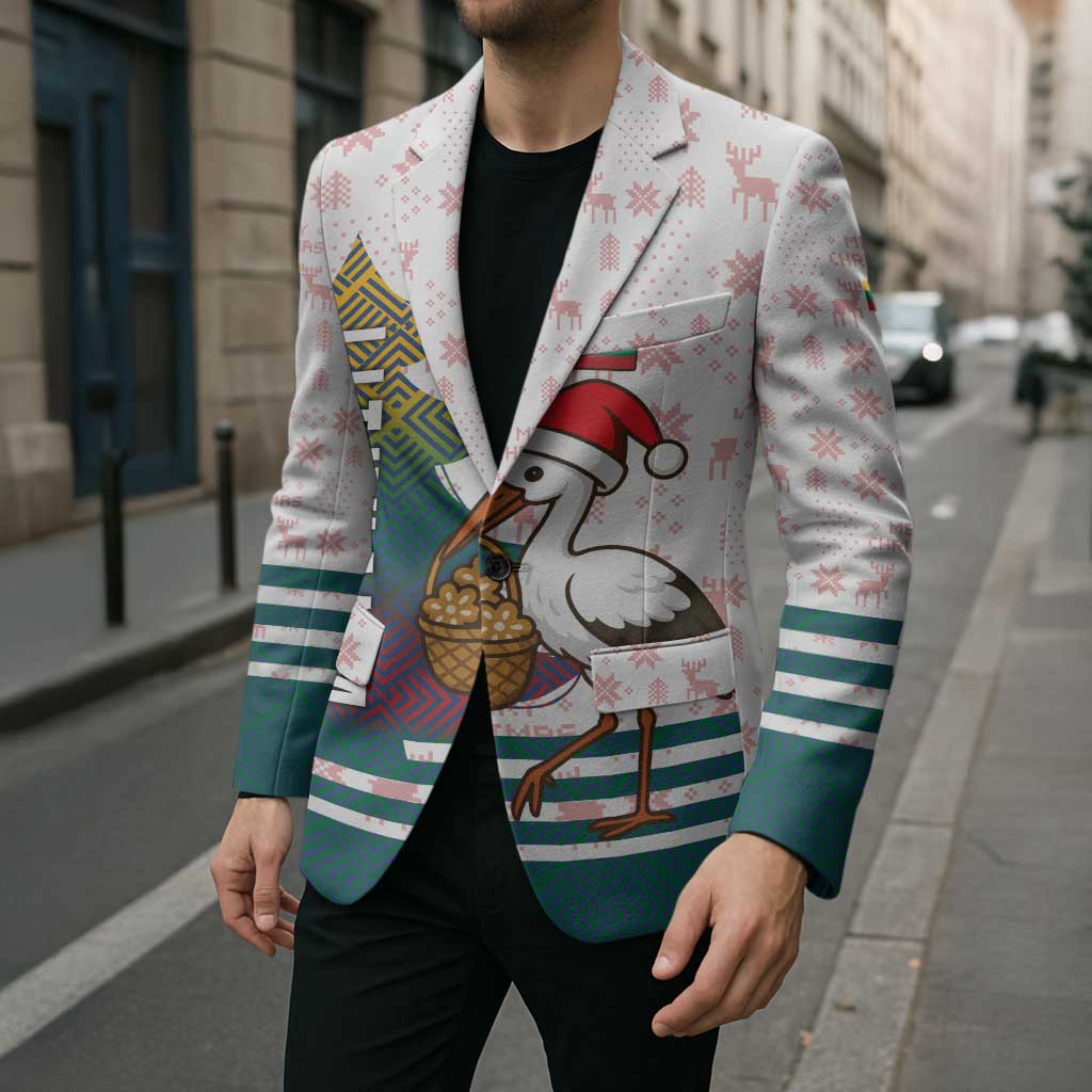 Lithuania Christmas Blazer with Stork Basket Snowflakes and Traditional Pattern Design - Wonder Print Shop