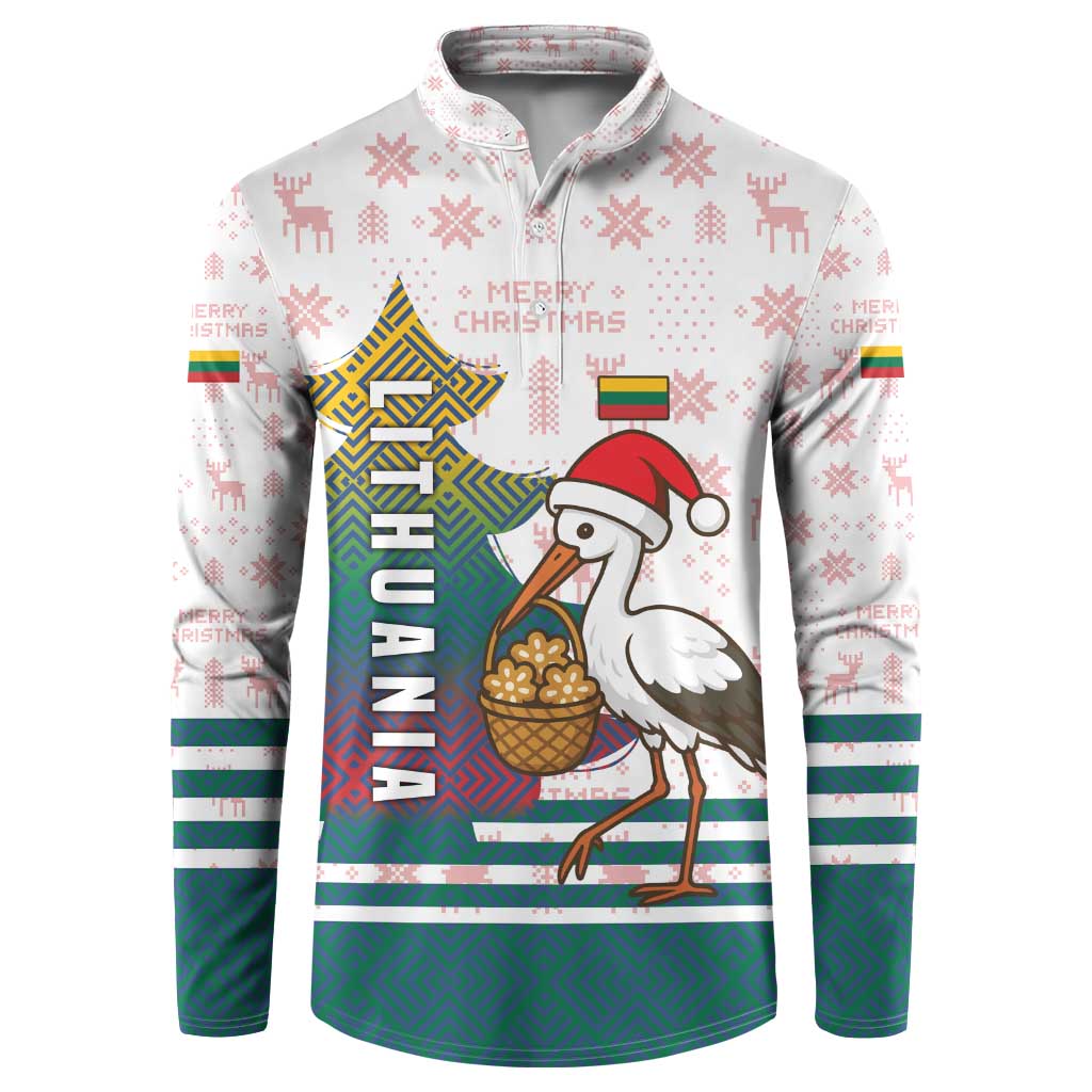 Lithuania Christmas Button Sweatshirt with Stork Basket Snowflakes and Traditional Pattern Design - Wonder Print Shop