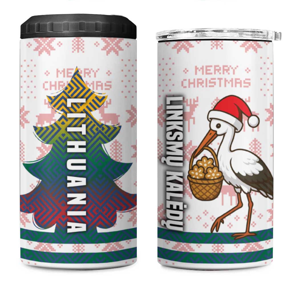 Lithuania Christmas 4 in 1 Can Cooler Tumbler with Stork Basket Snowflakes and Traditional Pattern Design - Wonder Print Shop