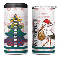 Lithuania Christmas 4 in 1 Can Cooler Tumbler with Stork Basket Snowflakes and Traditional Pattern Design - Wonder Print Shop