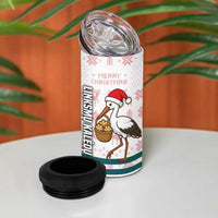 Lithuania Christmas 4 in 1 Can Cooler Tumbler with Stork Basket Snowflakes and Traditional Pattern Design - Wonder Print Shop