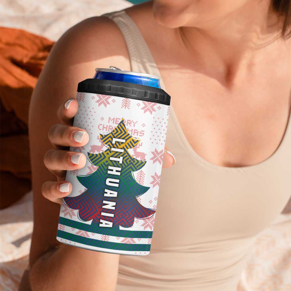 Lithuania Christmas 4 in 1 Can Cooler Tumbler with Stork Basket Snowflakes and Traditional Pattern Design - Wonder Print Shop