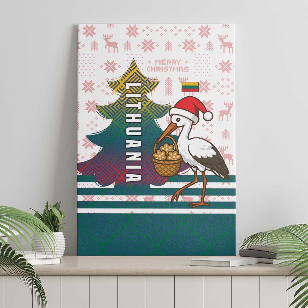 Lithuania Christmas Canvas Wall Art with Stork Basket Snowflakes and Traditional Pattern Design - Wonder Print Shop