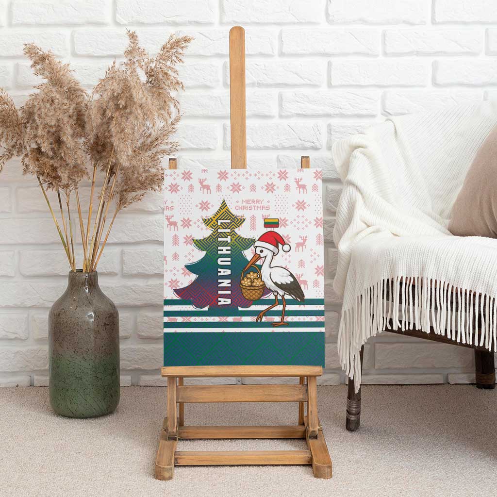 Lithuania Christmas Canvas Wall Art with Stork Basket Snowflakes and Traditional Pattern Design - Wonder Print Shop