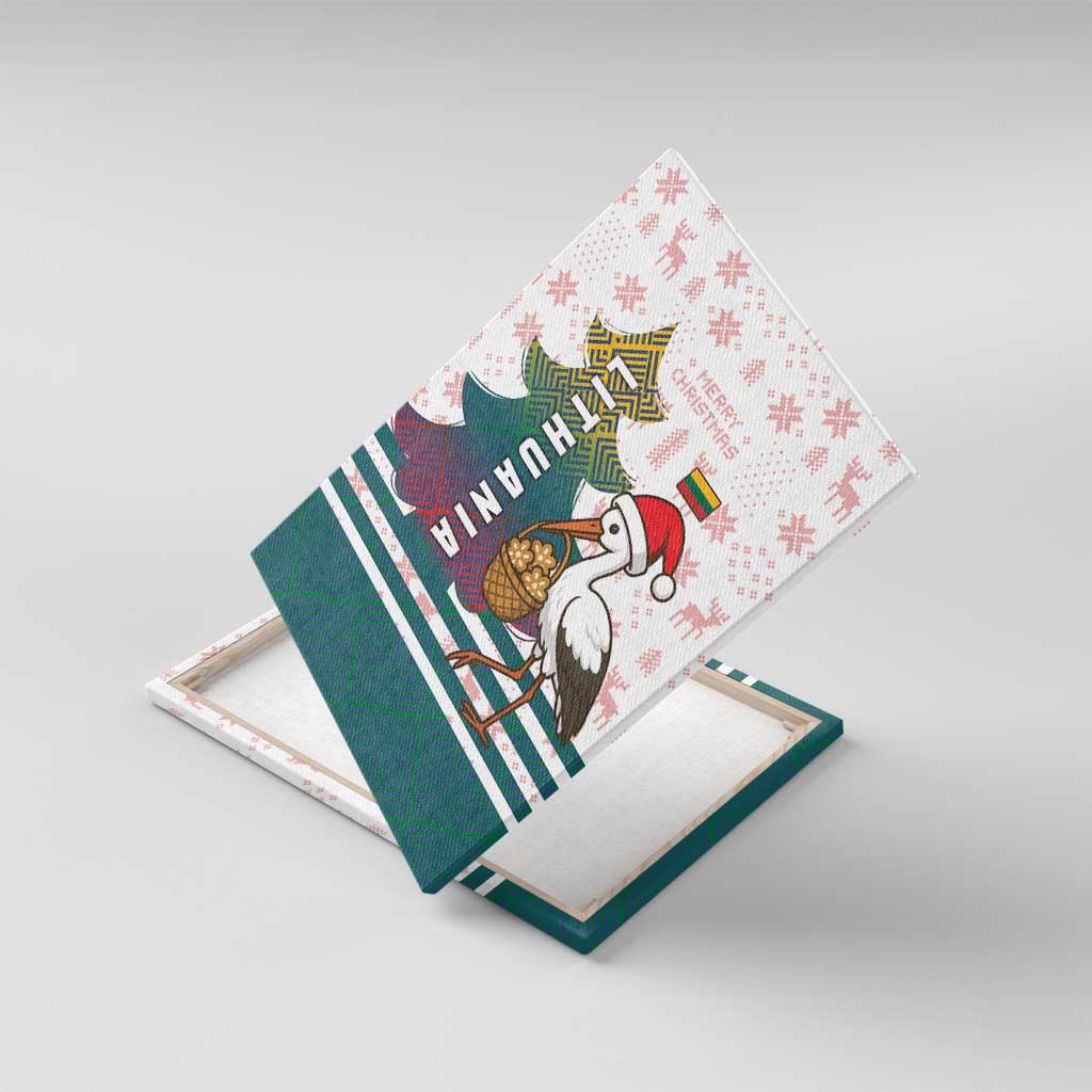 Lithuania Christmas Canvas Wall Art with Stork Basket Snowflakes and Traditional Pattern Design - Wonder Print Shop