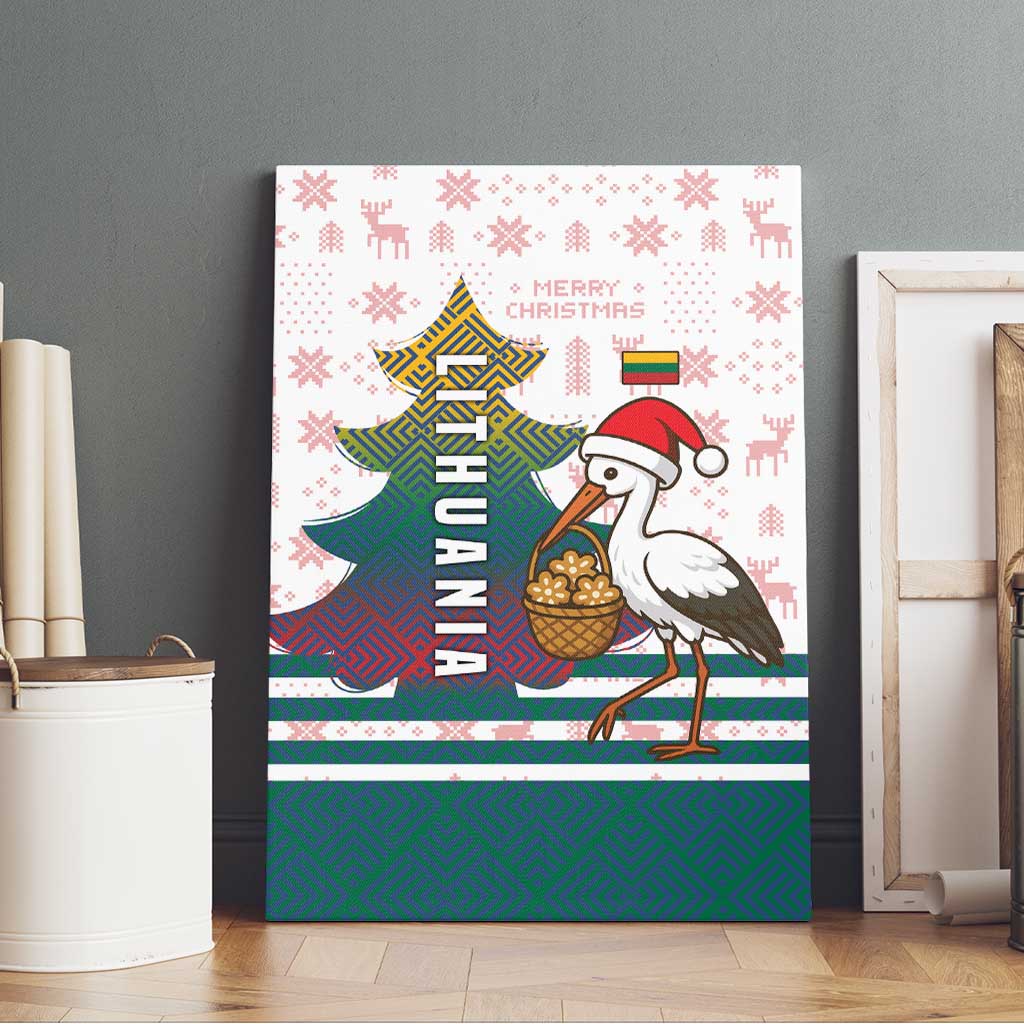 Lithuania Christmas Canvas Wall Art with Stork Basket Snowflakes and Traditional Pattern Design - Wonder Print Shop