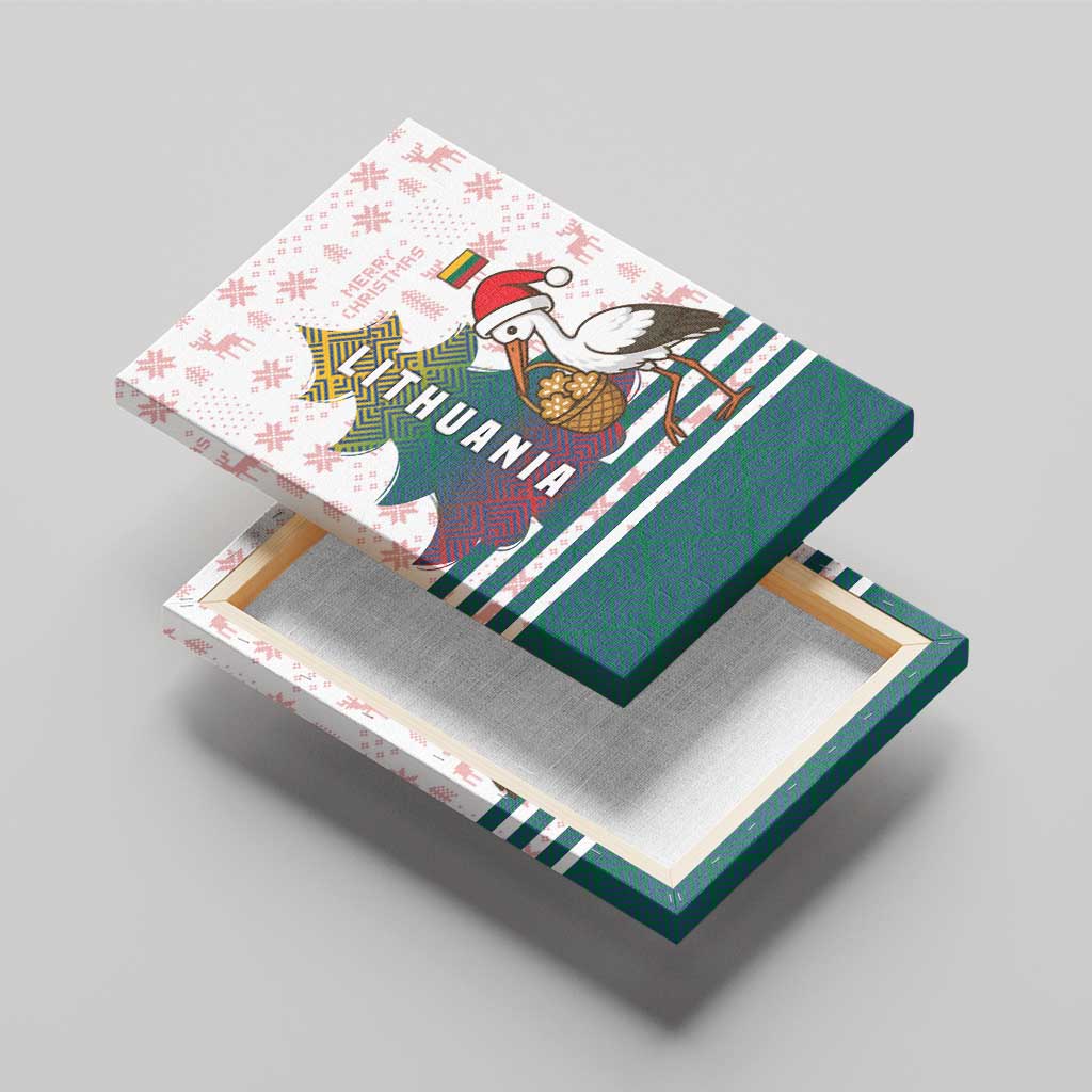 Lithuania Christmas Canvas Wall Art with Stork Basket Snowflakes and Traditional Pattern Design - Wonder Print Shop