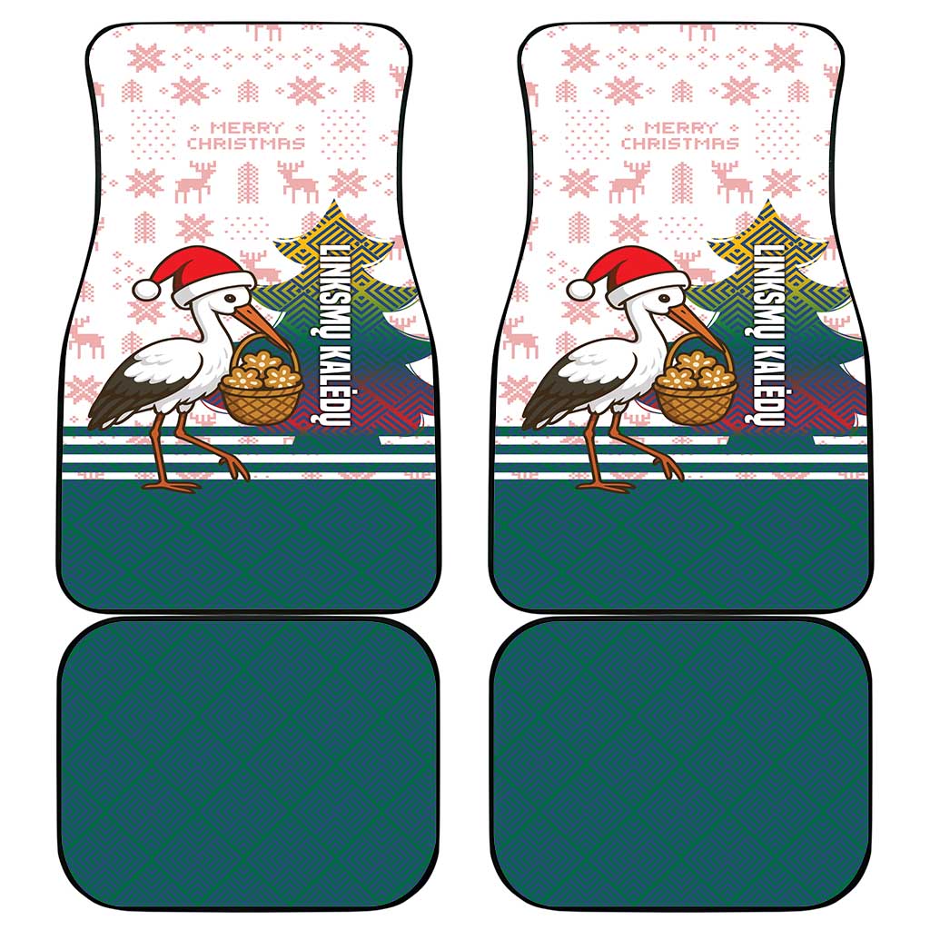 Lithuania Christmas Car Mats with Stork Basket Snowflakes and Traditional Pattern Design - Wonder Print Shop