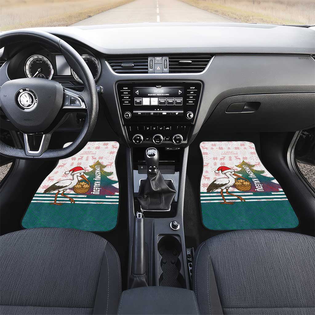 Lithuania Christmas Car Mats with Stork Basket Snowflakes and Traditional Pattern Design - Wonder Print Shop