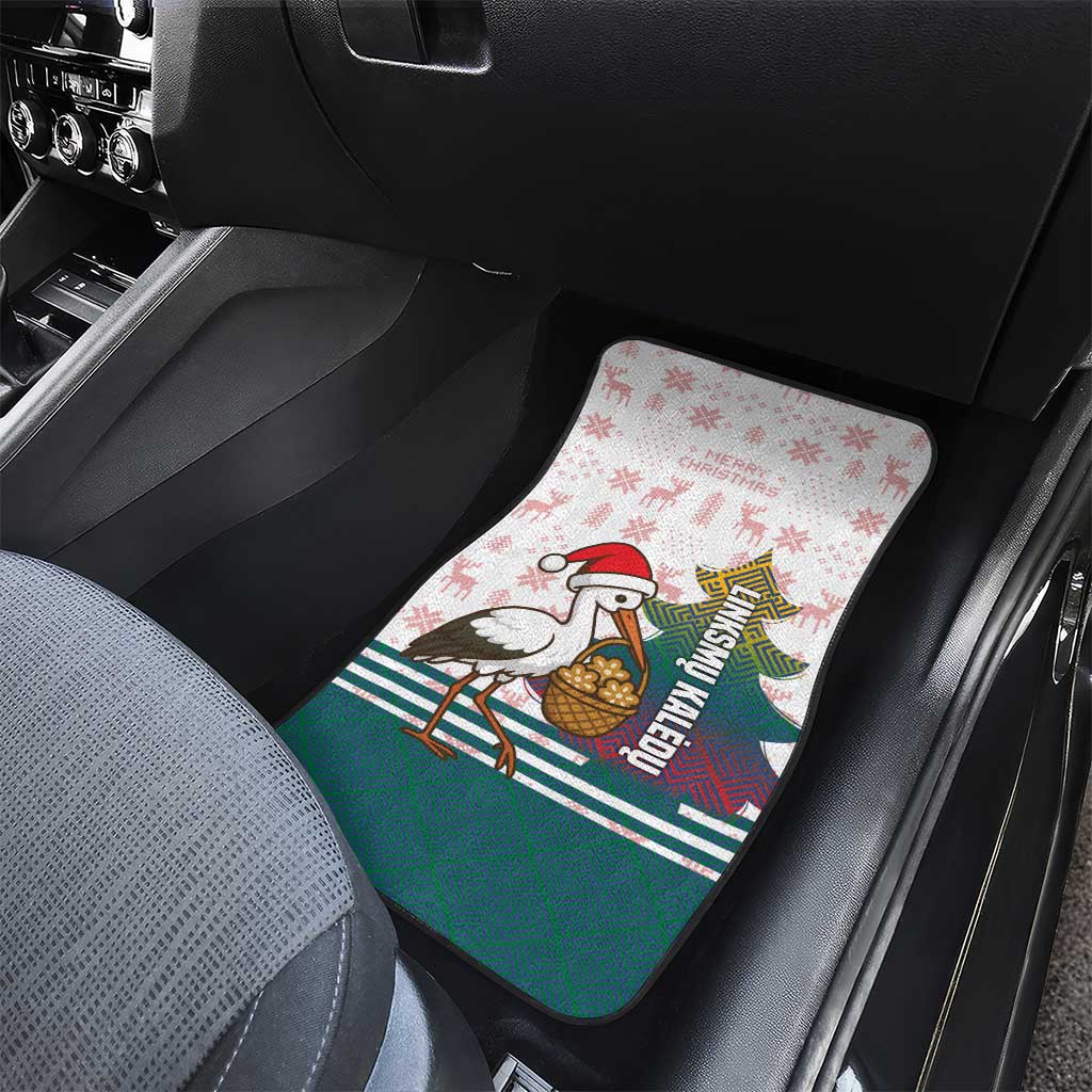 Lithuania Christmas Car Mats with Stork Basket Snowflakes and Traditional Pattern Design - Wonder Print Shop