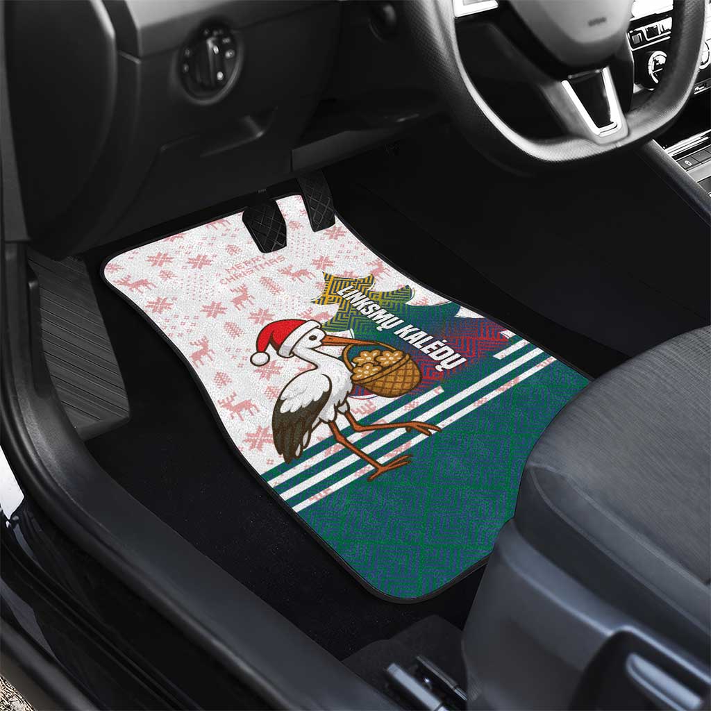 Lithuania Christmas Car Mats with Stork Basket Snowflakes and Traditional Pattern Design - Wonder Print Shop