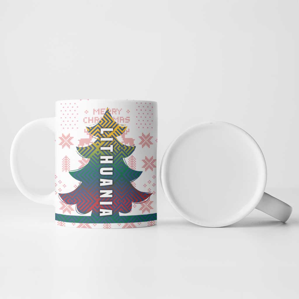 Lithuania Christmas Ceramic Mug with Stork Basket Snowflakes and Traditional Pattern Design - Wonder Print Shop