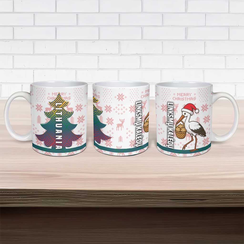 Lithuania Christmas Ceramic Mug with Stork Basket Snowflakes and Traditional Pattern Design - Wonder Print Shop