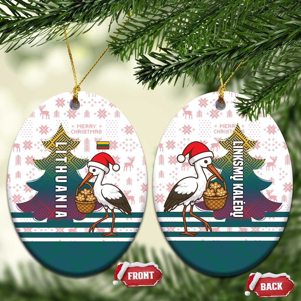 Lithuania Christmas Ceramic Ornament with Stork Basket Snowflakes and Traditional Pattern Design - Wonder Print Shop