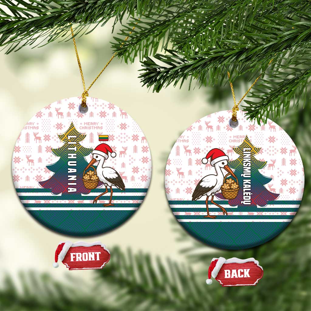 Lithuania Christmas Ceramic Ornament with Stork Basket Snowflakes and Traditional Pattern Design - Wonder Print Shop