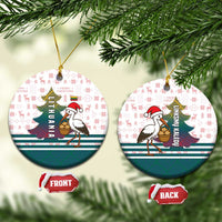 Lithuania Christmas Ceramic Ornament with Stork Basket Snowflakes and Traditional Pattern Design - Wonder Print Shop