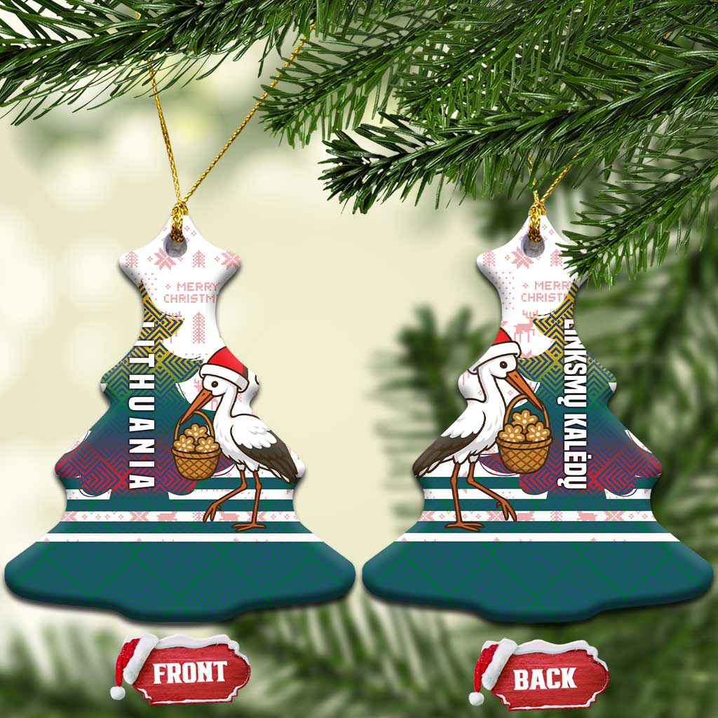 Lithuania Christmas Ceramic Ornament with Stork Basket Snowflakes and Traditional Pattern Design - Wonder Print Shop