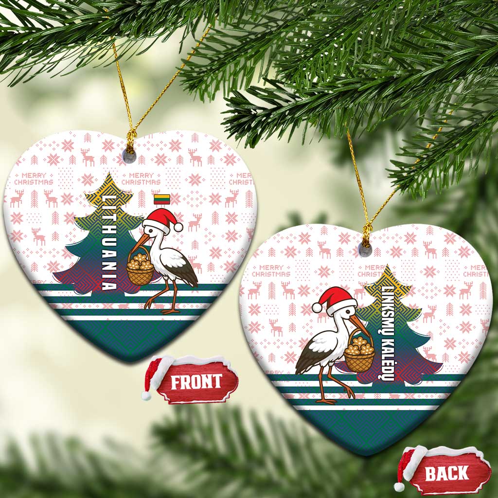 Lithuania Christmas Ceramic Ornament with Stork Basket Snowflakes and Traditional Pattern Design - Wonder Print Shop