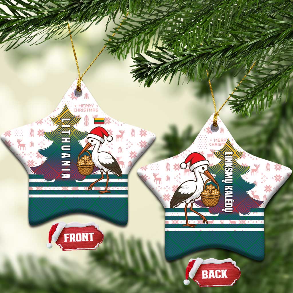 Lithuania Christmas Ceramic Ornament with Stork Basket Snowflakes and Traditional Pattern Design - Wonder Print Shop