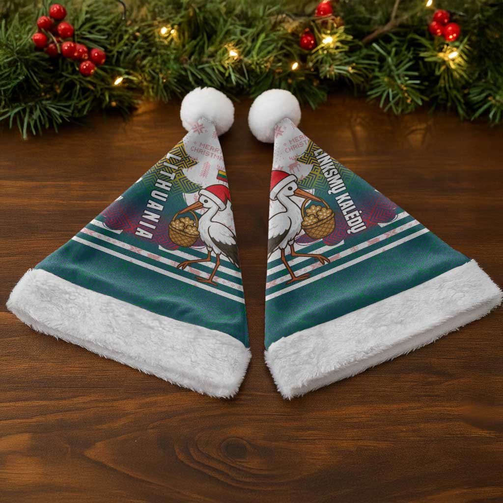 Lithuania Christmas Santa Hat with Stork Basket Snowflakes and Traditional Pattern Design - Wonder Print Shop