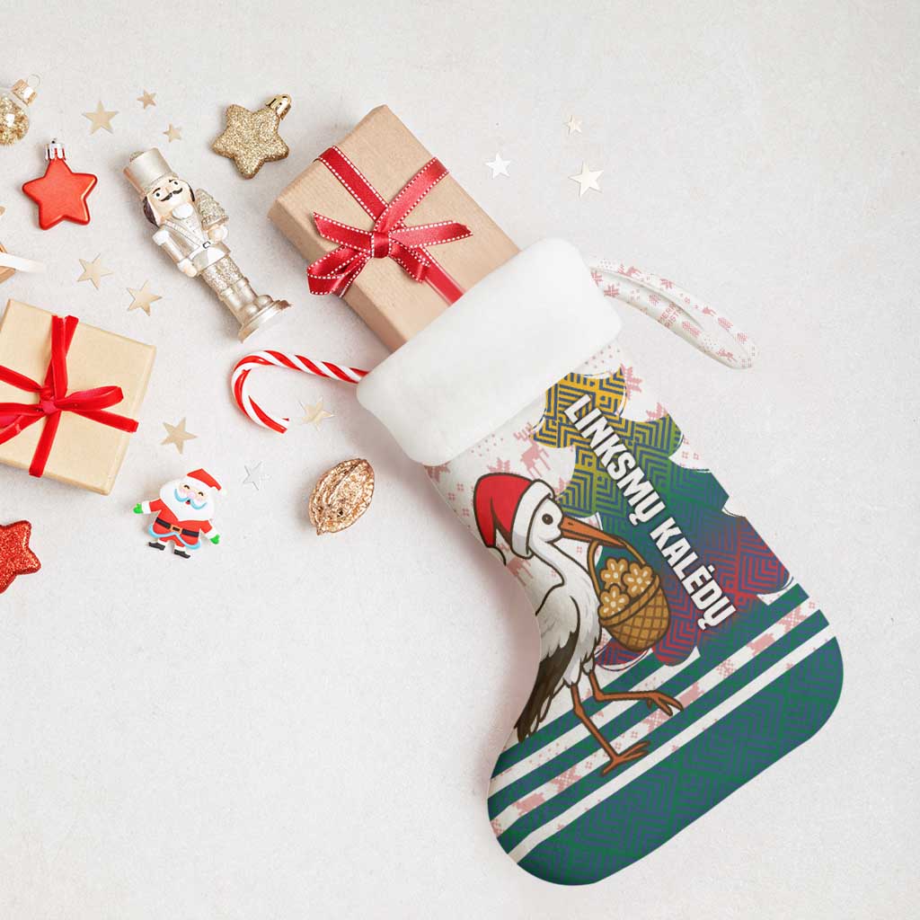 Lithuania Christmas Stocking with Stork Basket Snowflakes and Traditional Pattern Design - Wonder Print Shop