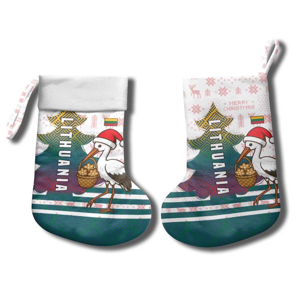 Lithuania Christmas Stocking with Stork Basket Snowflakes and Traditional Pattern Design - Wonder Print Shop