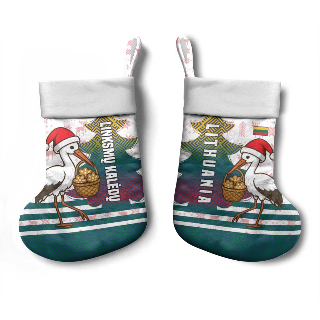 Lithuania Christmas Stocking with Stork Basket Snowflakes and Traditional Pattern Design - Wonder Print Shop