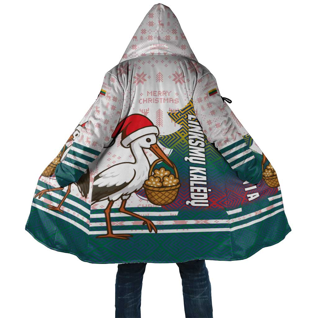 Lithuania Christmas Cloak with Stork Basket Snowflakes and Traditional Pattern Design - Wonder Print Shop