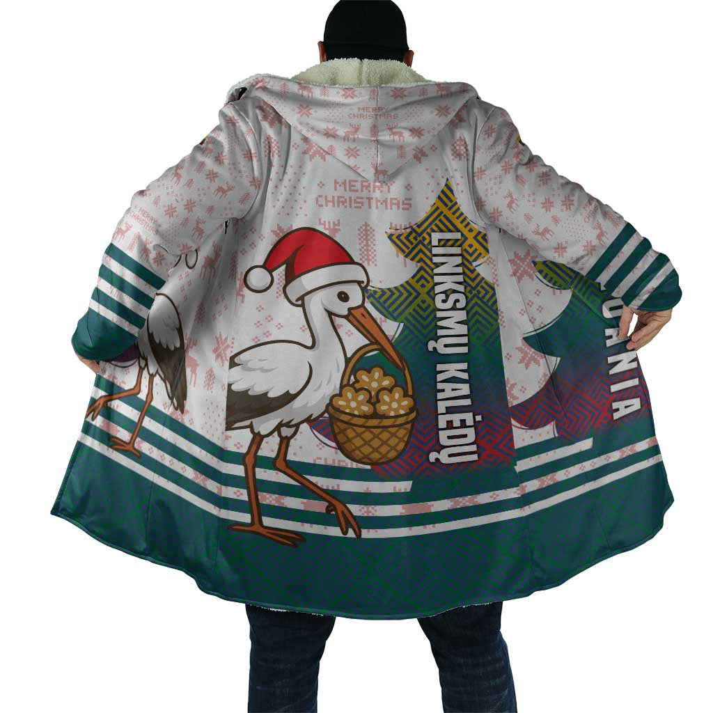 Lithuania Christmas Cloak with Stork Basket Snowflakes and Traditional Pattern Design - Wonder Print Shop