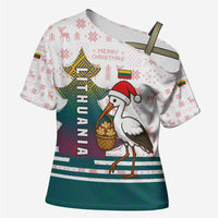 Lithuania Christmas Cross Shoulder Shirt with Stork Basket Snowflakes and Traditional Pattern Design - Wonder Print Shop