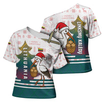 Lithuania Christmas Cross Shoulder Shirt with Stork Basket Snowflakes and Traditional Pattern Design - Wonder Print Shop
