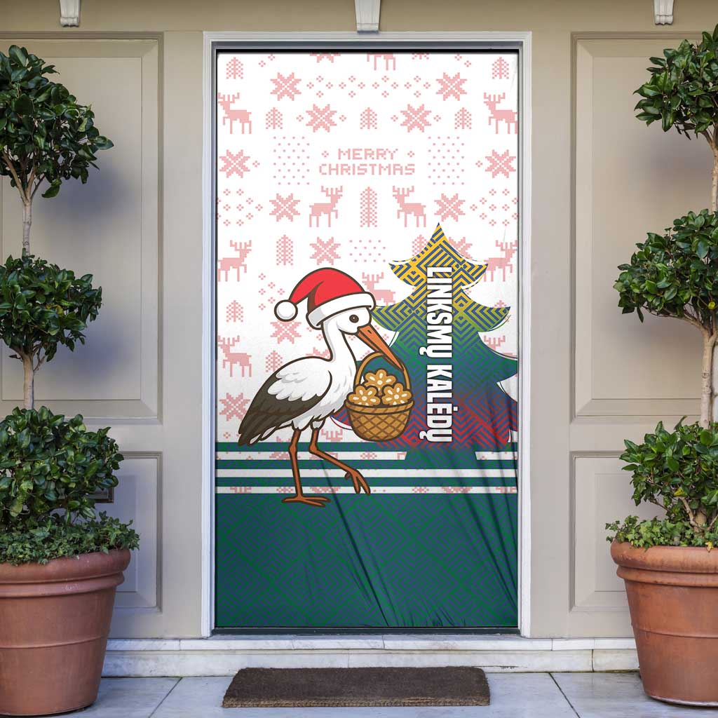 Lithuania Christmas Door Cover with Stork Basket Snowflakes and Traditional Pattern Design - Wonder Print Shop