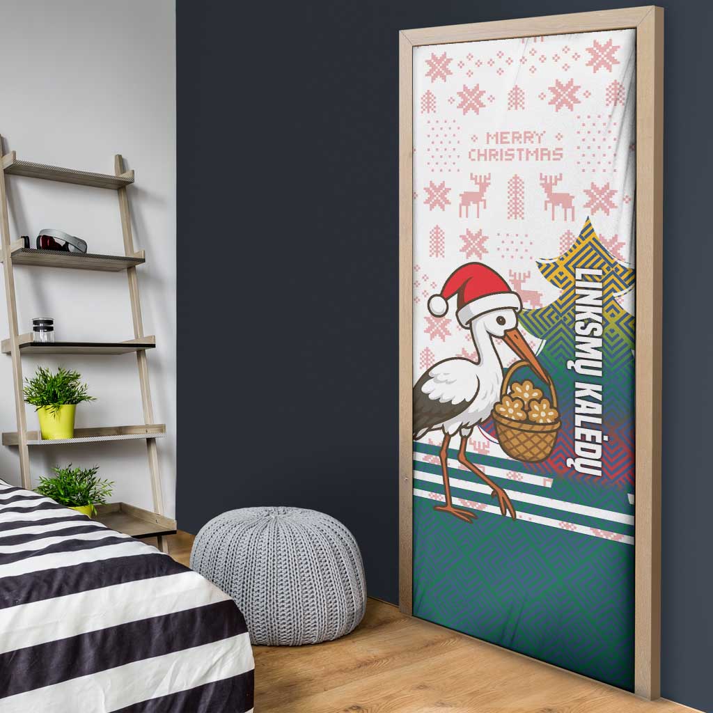 Lithuania Christmas Door Cover with Stork Basket Snowflakes and Traditional Pattern Design - Wonder Print Shop