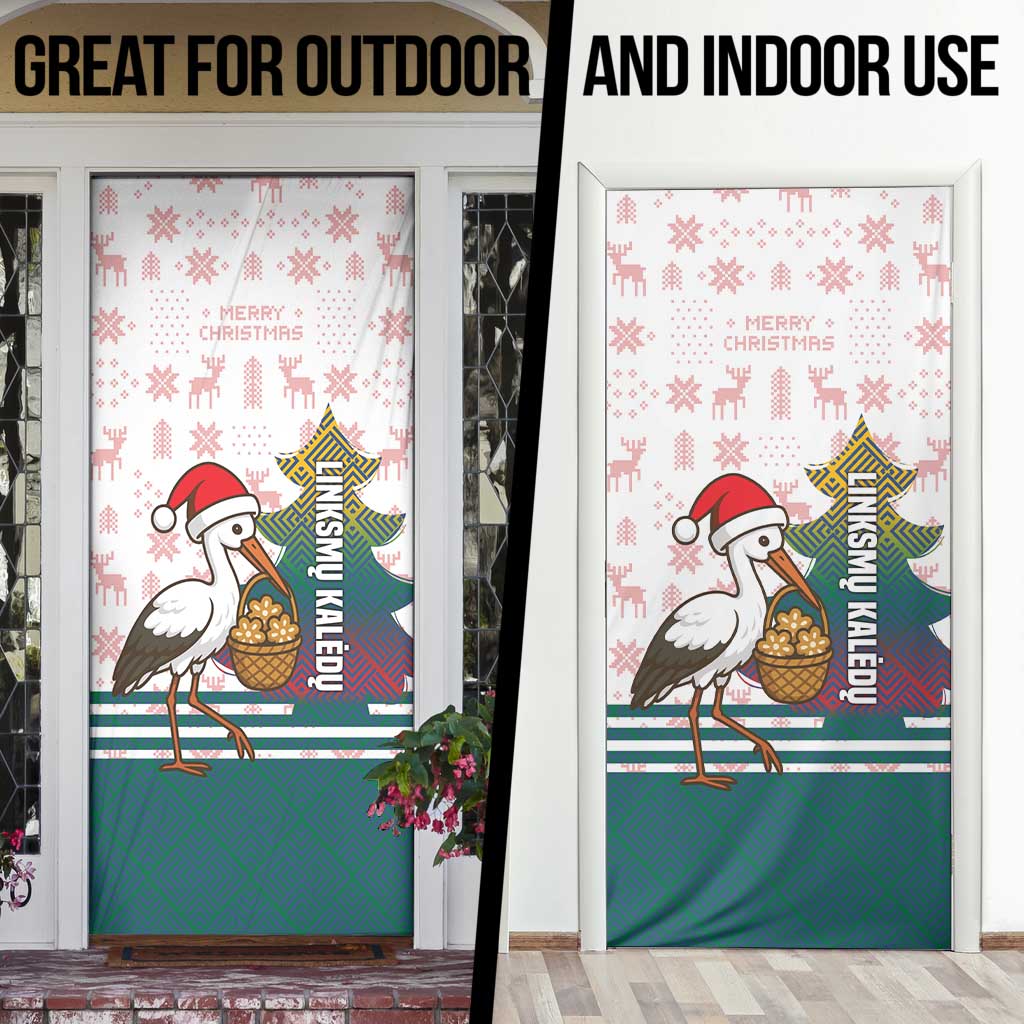 Lithuania Christmas Door Cover with Stork Basket Snowflakes and Traditional Pattern Design - Wonder Print Shop