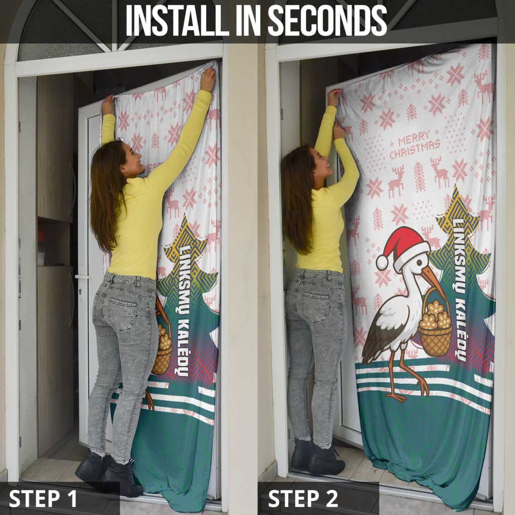Lithuania Christmas Door Cover with Stork Basket Snowflakes and Traditional Pattern Design - Wonder Print Shop